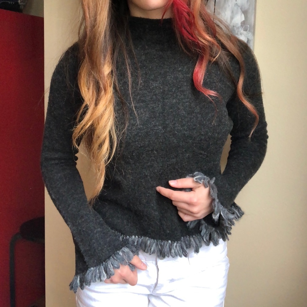 Grey wool blend sweater with trim